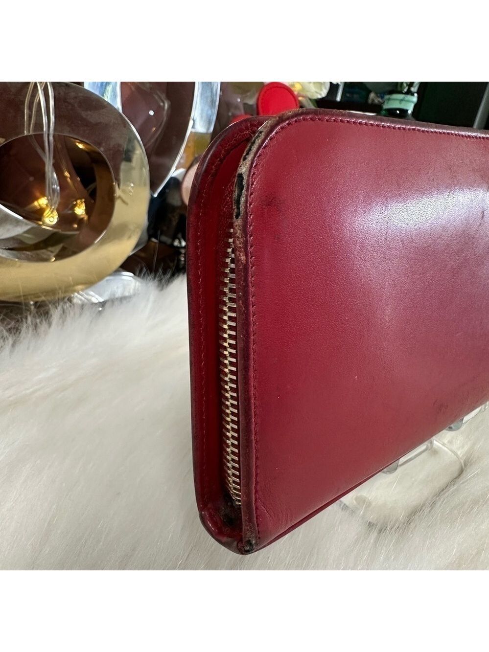 SAINT LAURENT PARIS RED LEATHER ZIP AROUND LONG WALLET YSL ITALIAN DESIGNER - Picture 13 of 16